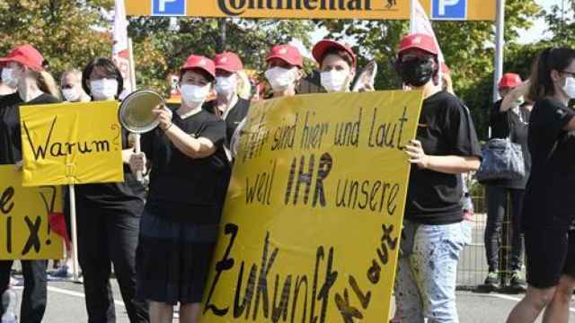 Protesta de trabajadores de Continental en Alemania.