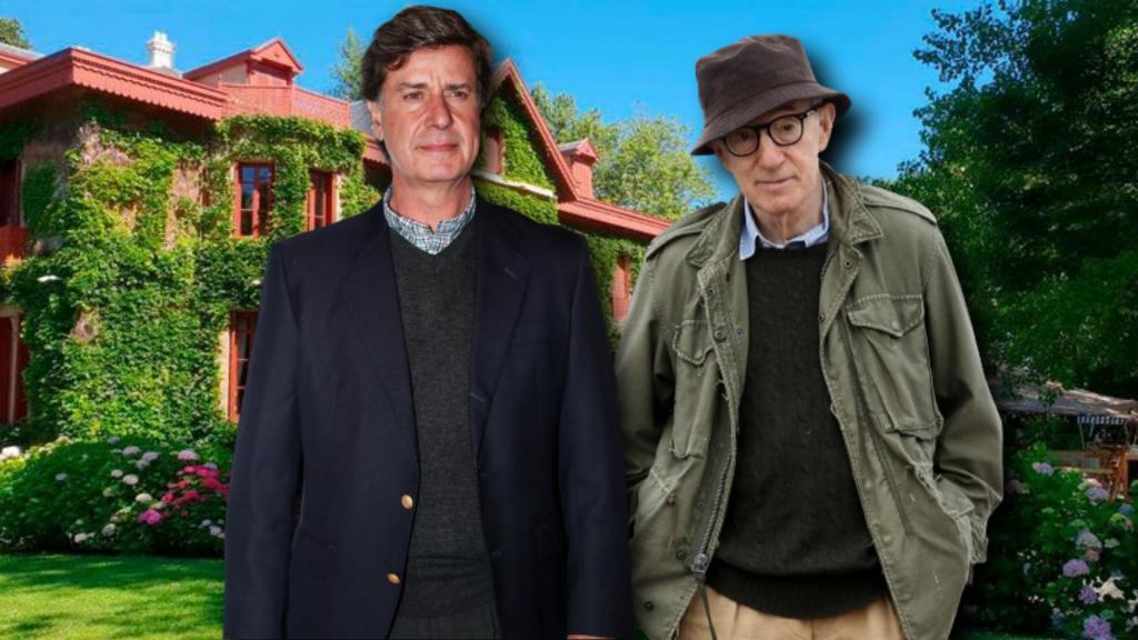 Cayetano Martínez de Irujo y Woody Allen con el palacio de Arbaizenea de fondo en un montaje de Jaleos.