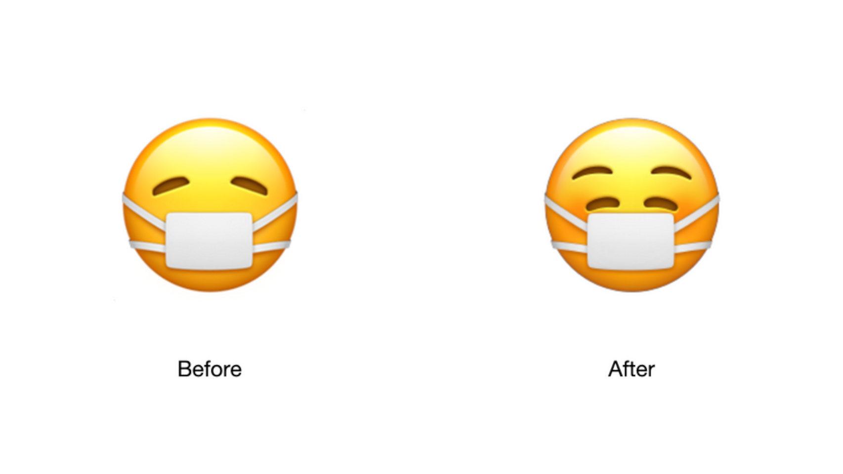 El emoji de la mascarilla en iPhone (izq) y el nuevo (der)