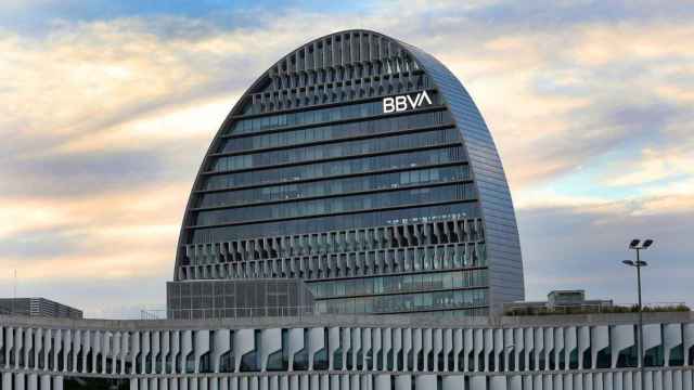 El atardecer desde la sede corporativa de BBVA en Madrid.