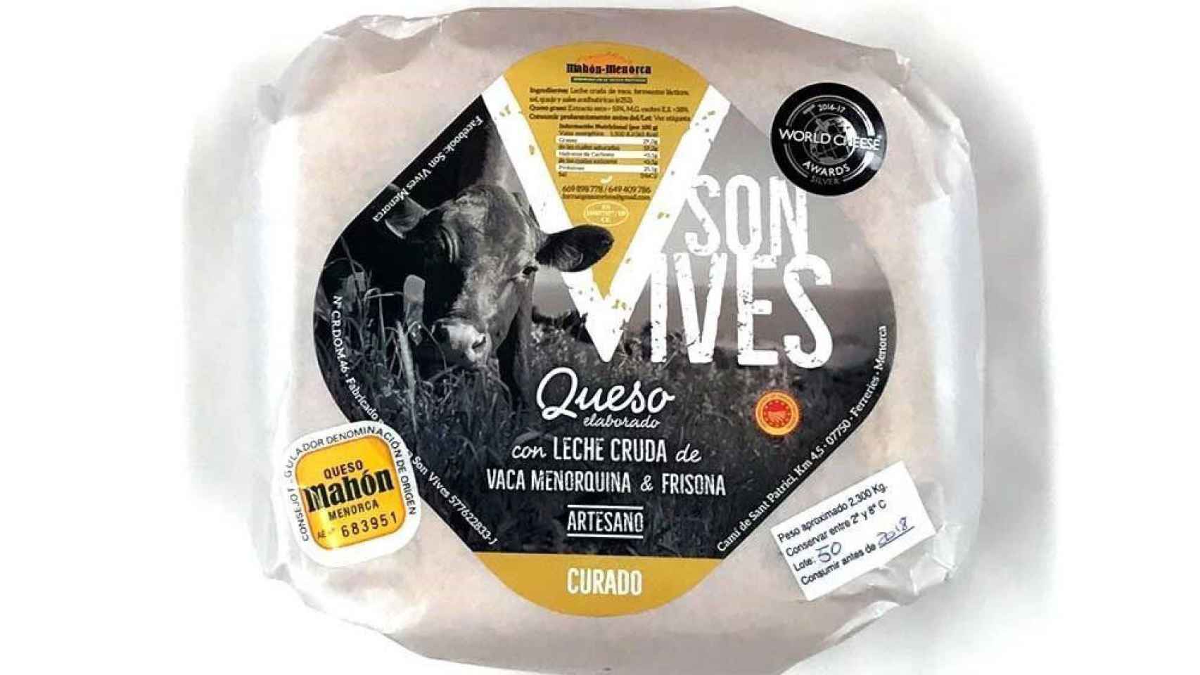 El queso Son Vives, con D.O. Mahón-Menorca, uno de los premiados recientemente.