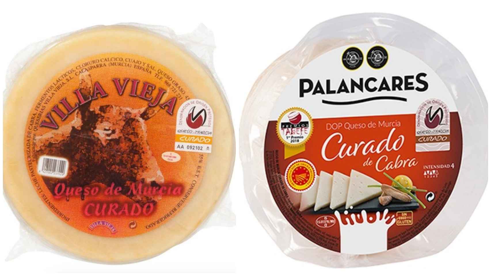 A la izquierda el queso Villa Vieja y, a la derecha, el Palancares, dos productos con D.O. de Murcia.