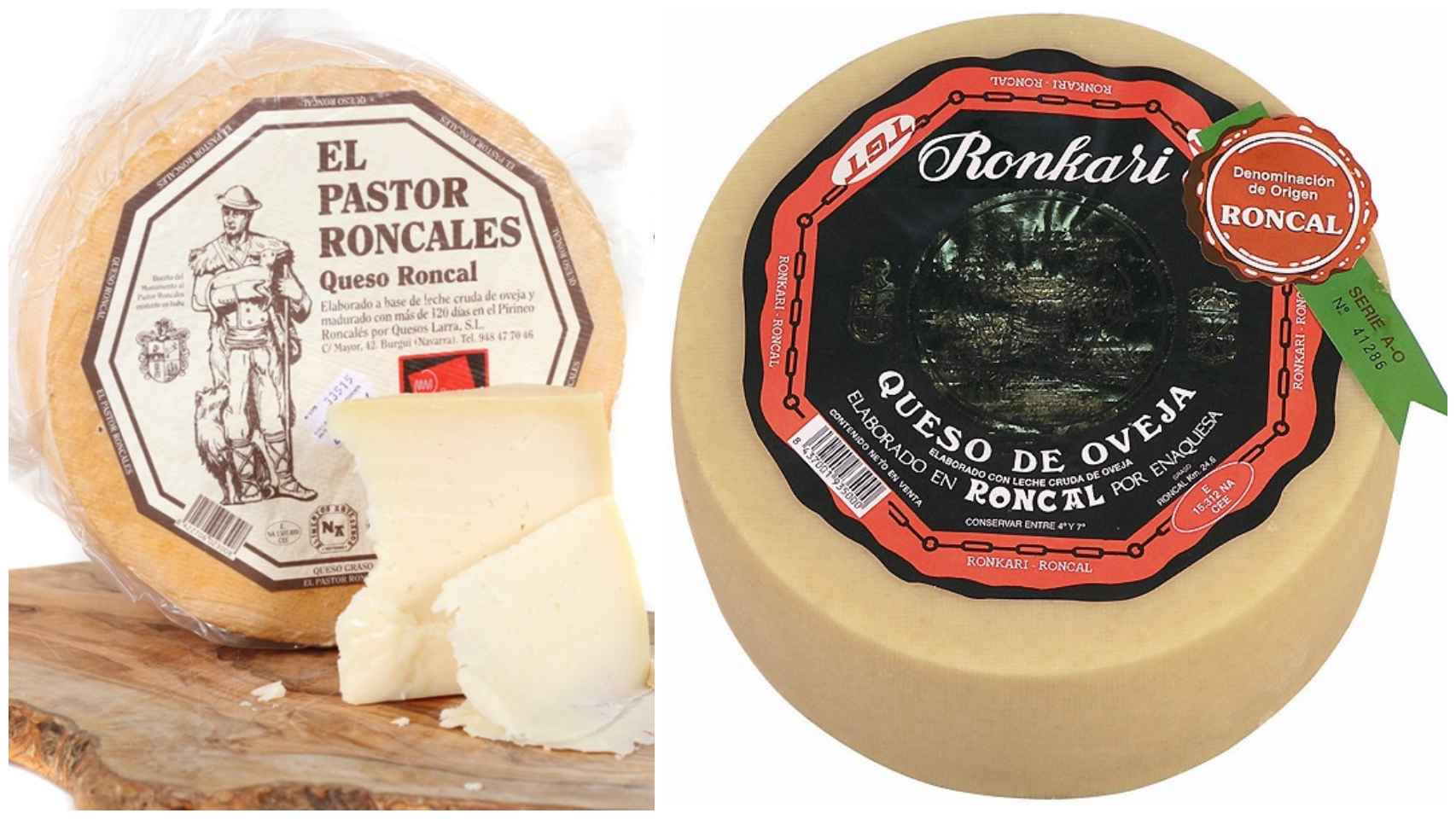 A la izquierda, el queso El Pastor de Roncal y, a la derecha el Ronkari, dos productos con D.O. Roncal.