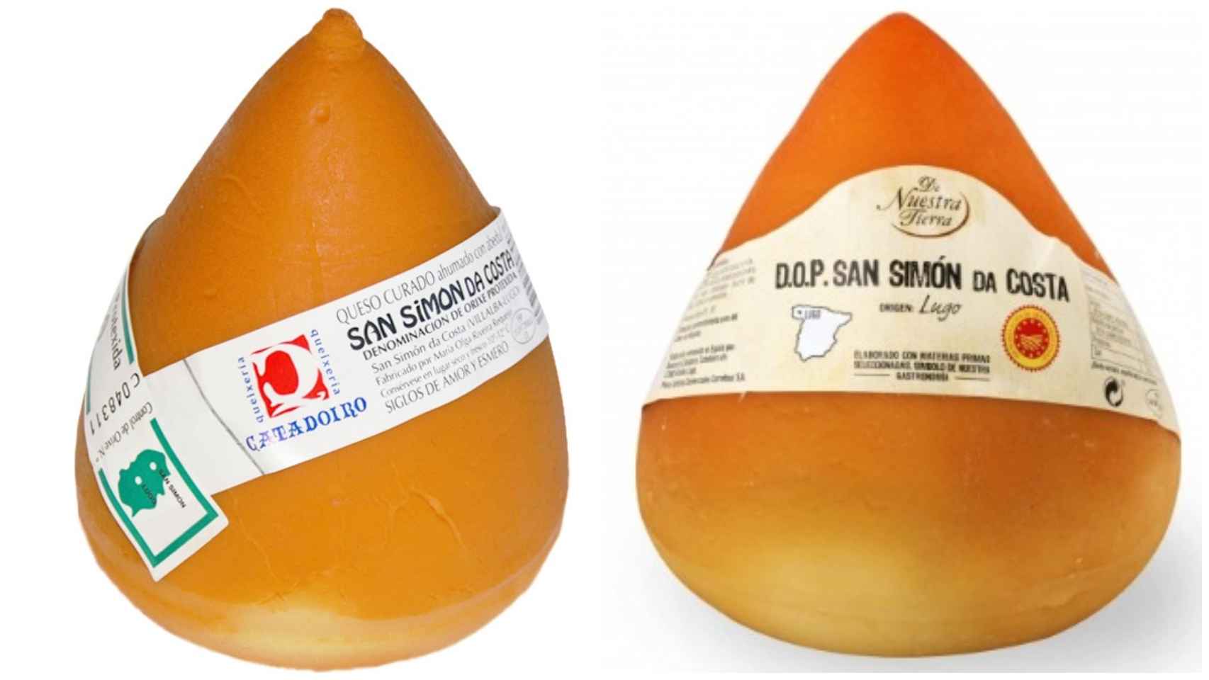 A la izquierda, el queso con D.O. San Simón da Costa Catadoiro y, a la derecha, el De Nuestra Tierra, una marca propia de Carrefour.