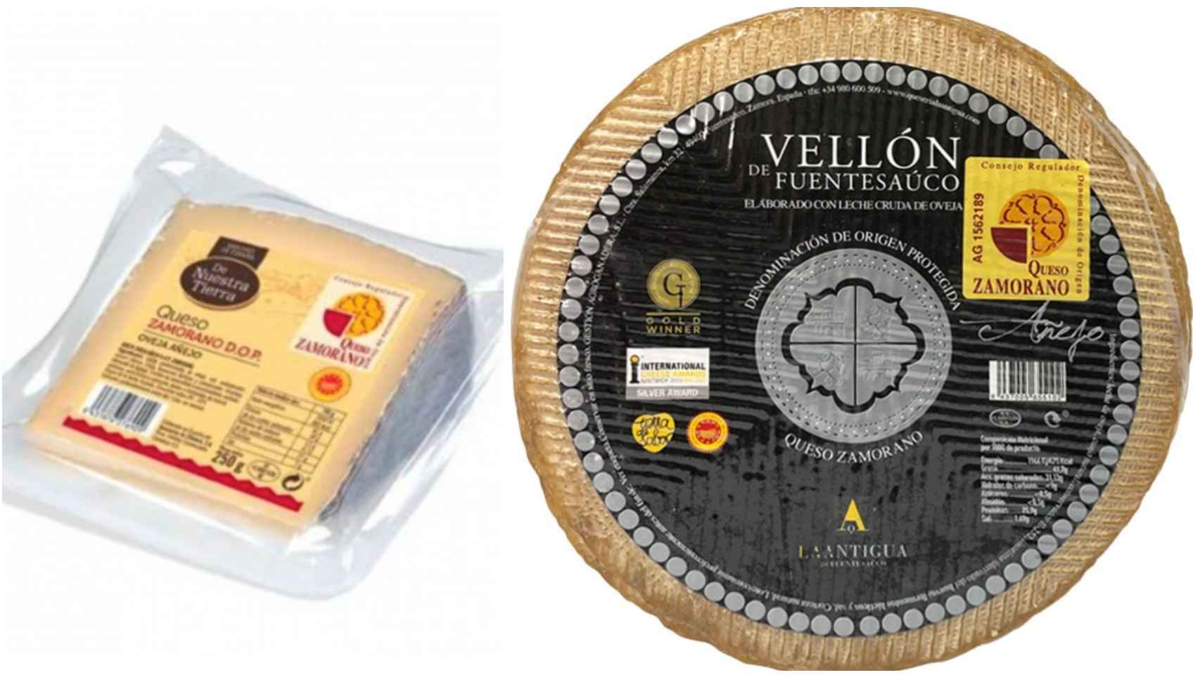A la izquierda, la cuña del queso De Nuestra Tierra de Correfour y, a la derecha, el Vellón de Fuentesaúco, ambos con D.O. Zamorano.