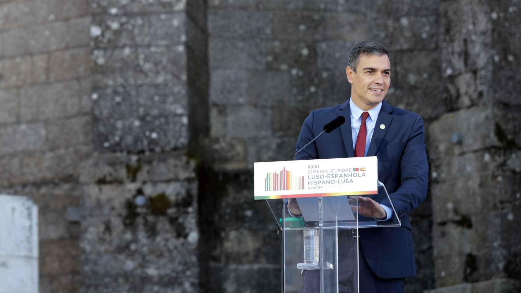Pedro Sánchez durante su comparecencia junto al primer ministro portugués, Antonio Costa.