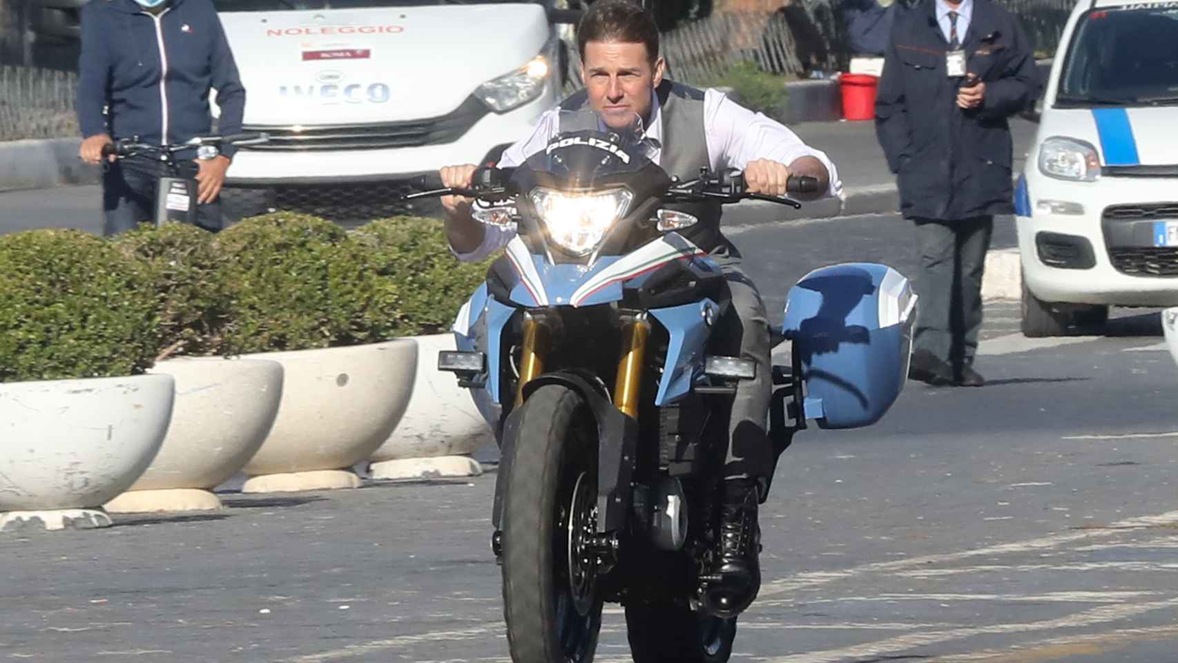 Tom Cruise durante el rodaje de Misión Imposible 7.