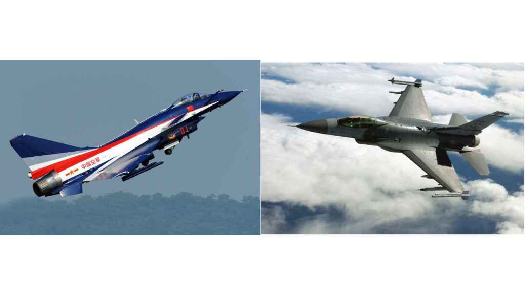 J-10 chino (izquierda) y F-16 estadounidense (derecha)