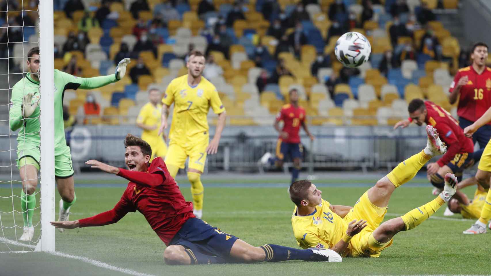 Bushchan, en el partido entre Ucrania y España de la UEFA Nations League