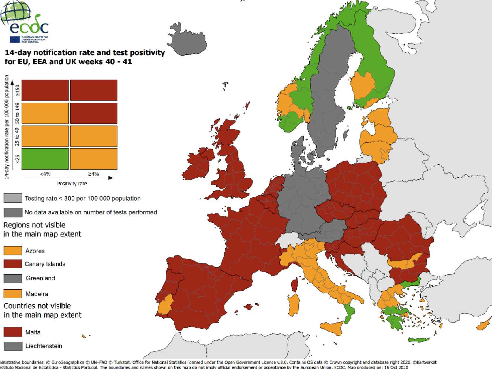 Mapa del Centro Europeo para la Prevención y Control de las Enfermedades.