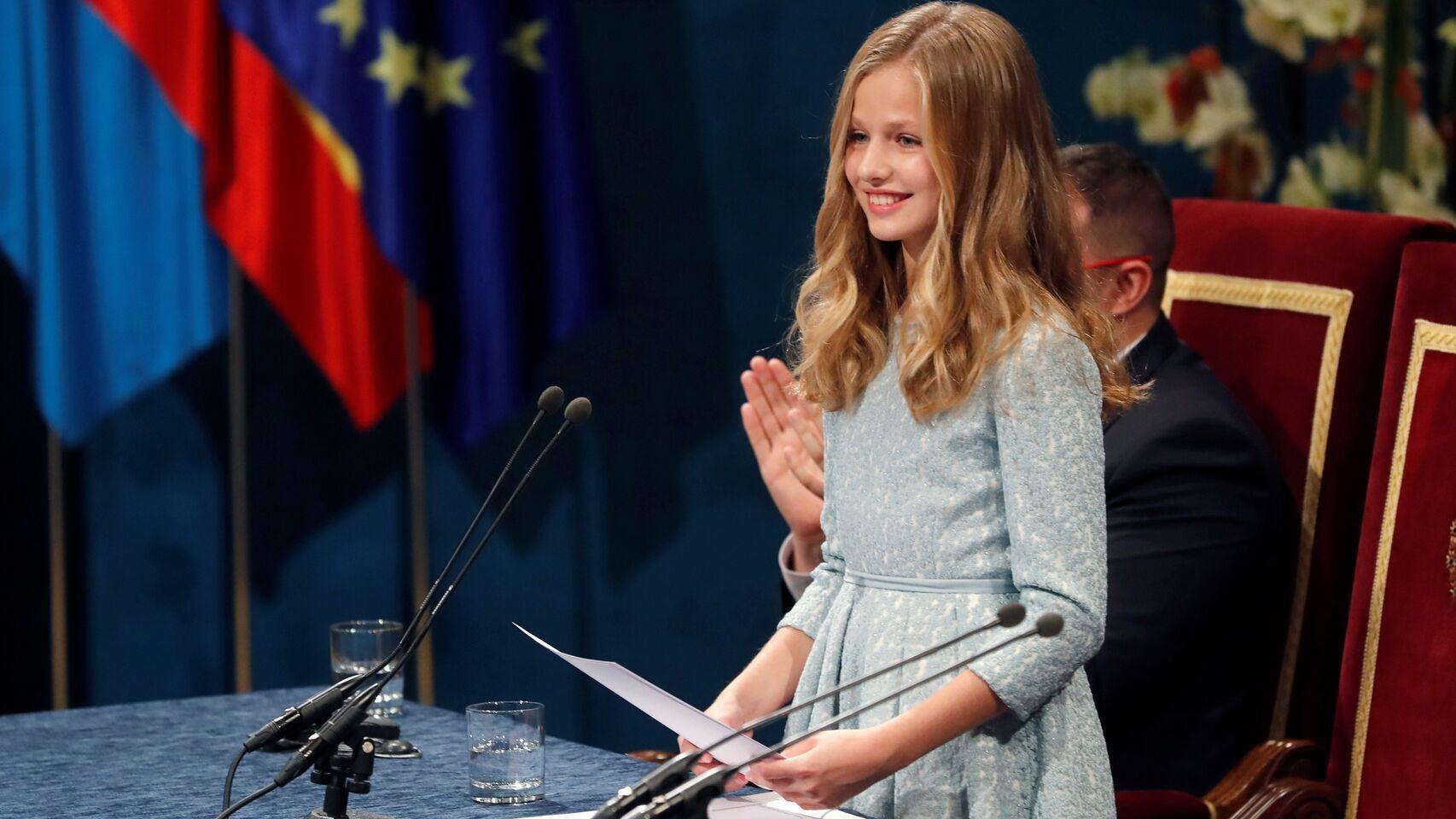 La princesa de Asturias pronunciando su primer discurso en los Premios Princesa de Asturias de 2019.
