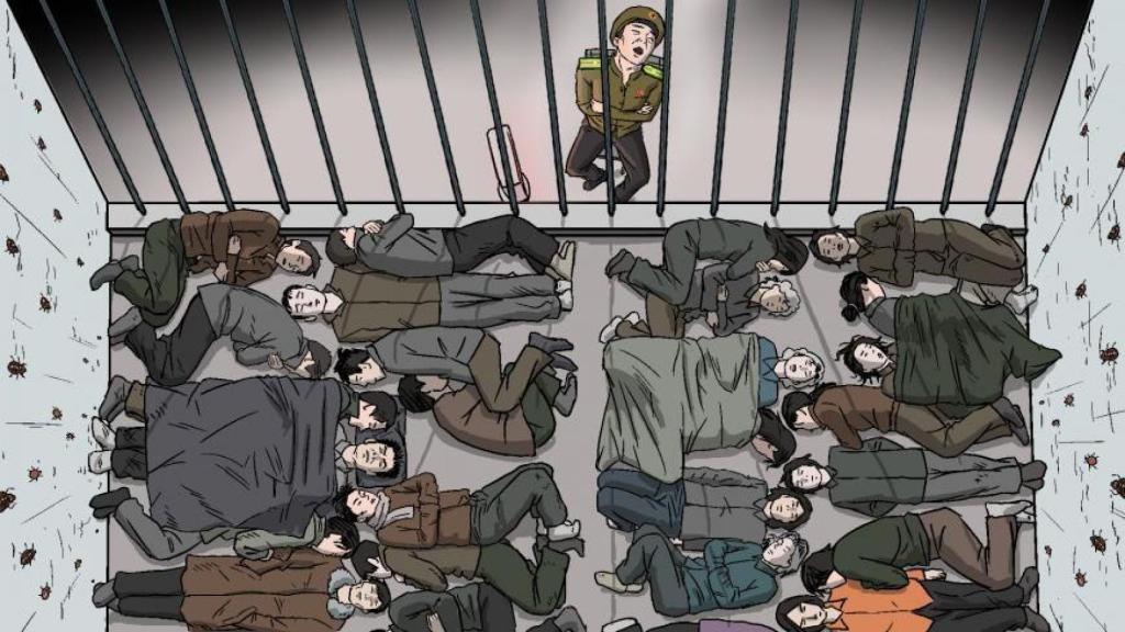 Dibujo de un centro de detención e interrogación preventiva.