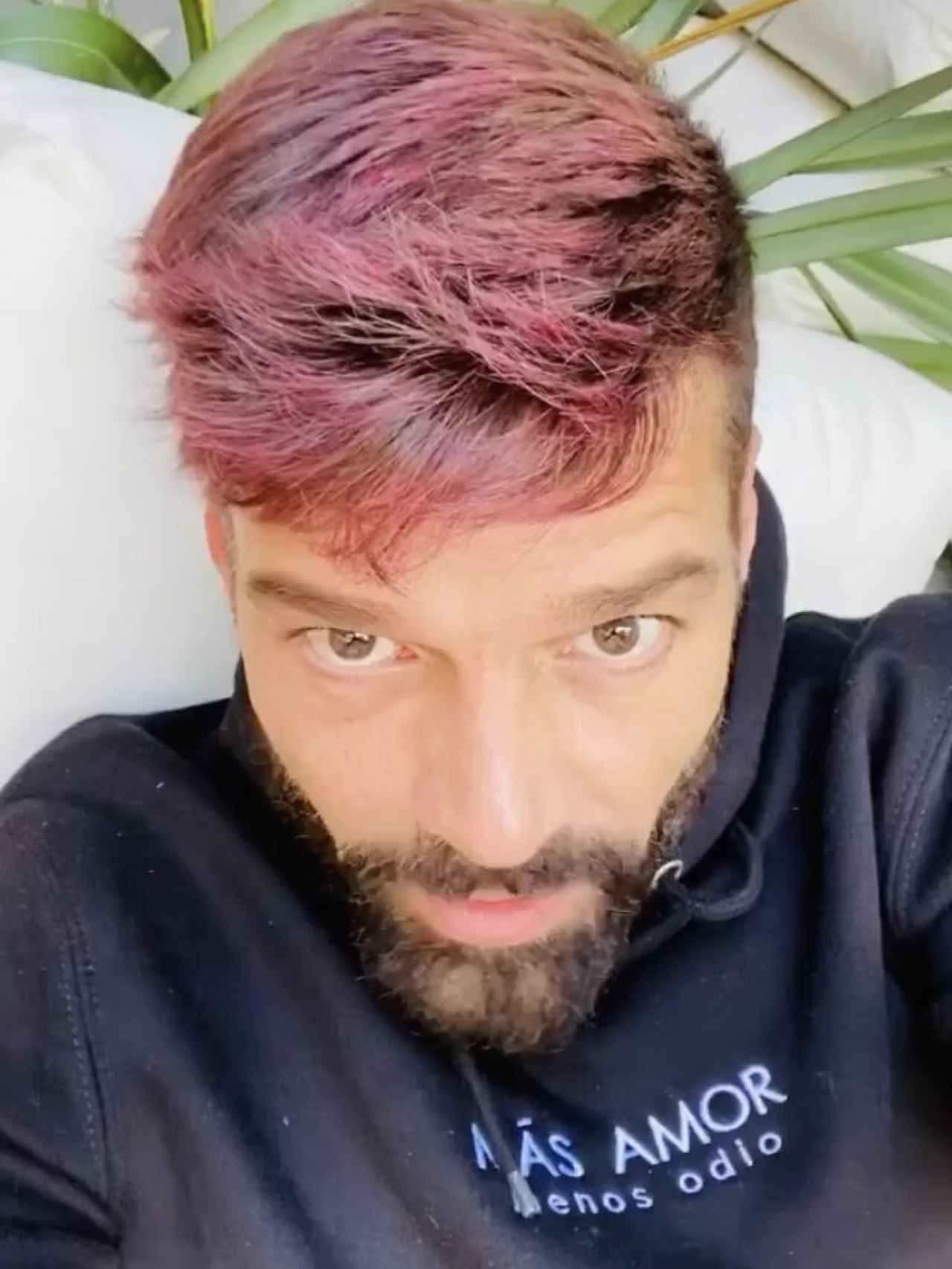 Ricky Martin con el pelo rosa.