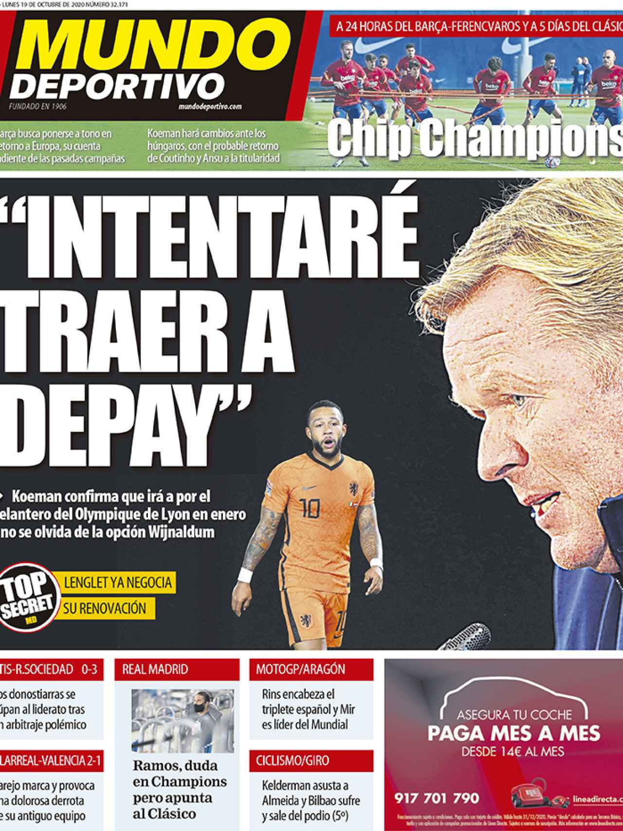 La portada del diario Mundo Deportivo (19:10:2020)