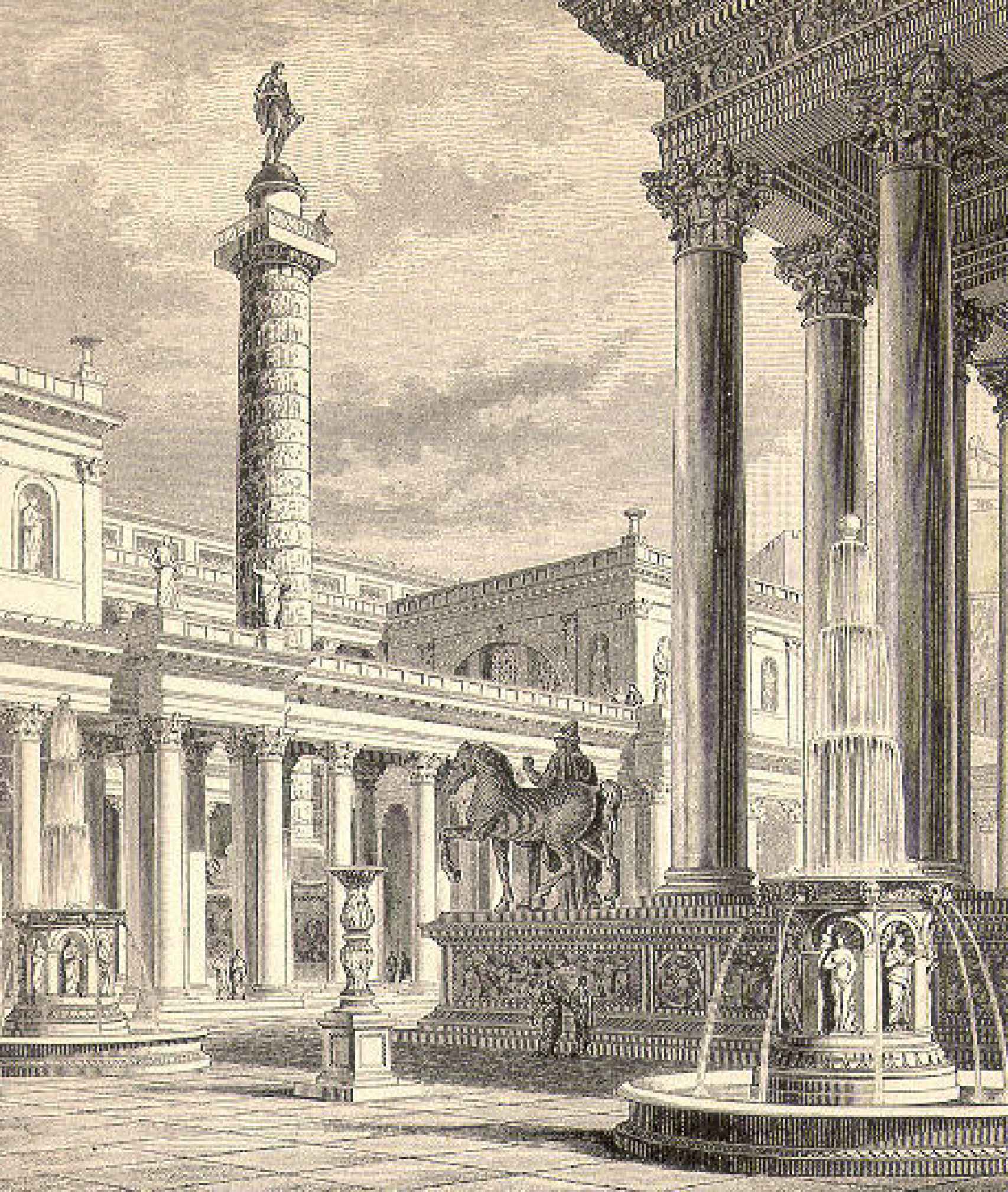 El Foro de Trajano y la Columna de Trajano en un grabado (1891).