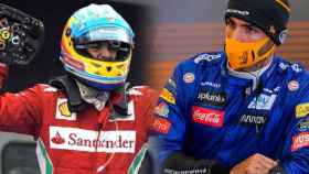 Fernando Alonso, durante su etapa en Ferrari, y Carlos Sainz, en un Gran Premio de 2020