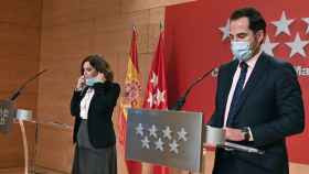 La presidenta de la Comunidad de Madrid, Isabel Díaz Ayuso y su vicepresidente Ignacio Aguado.
