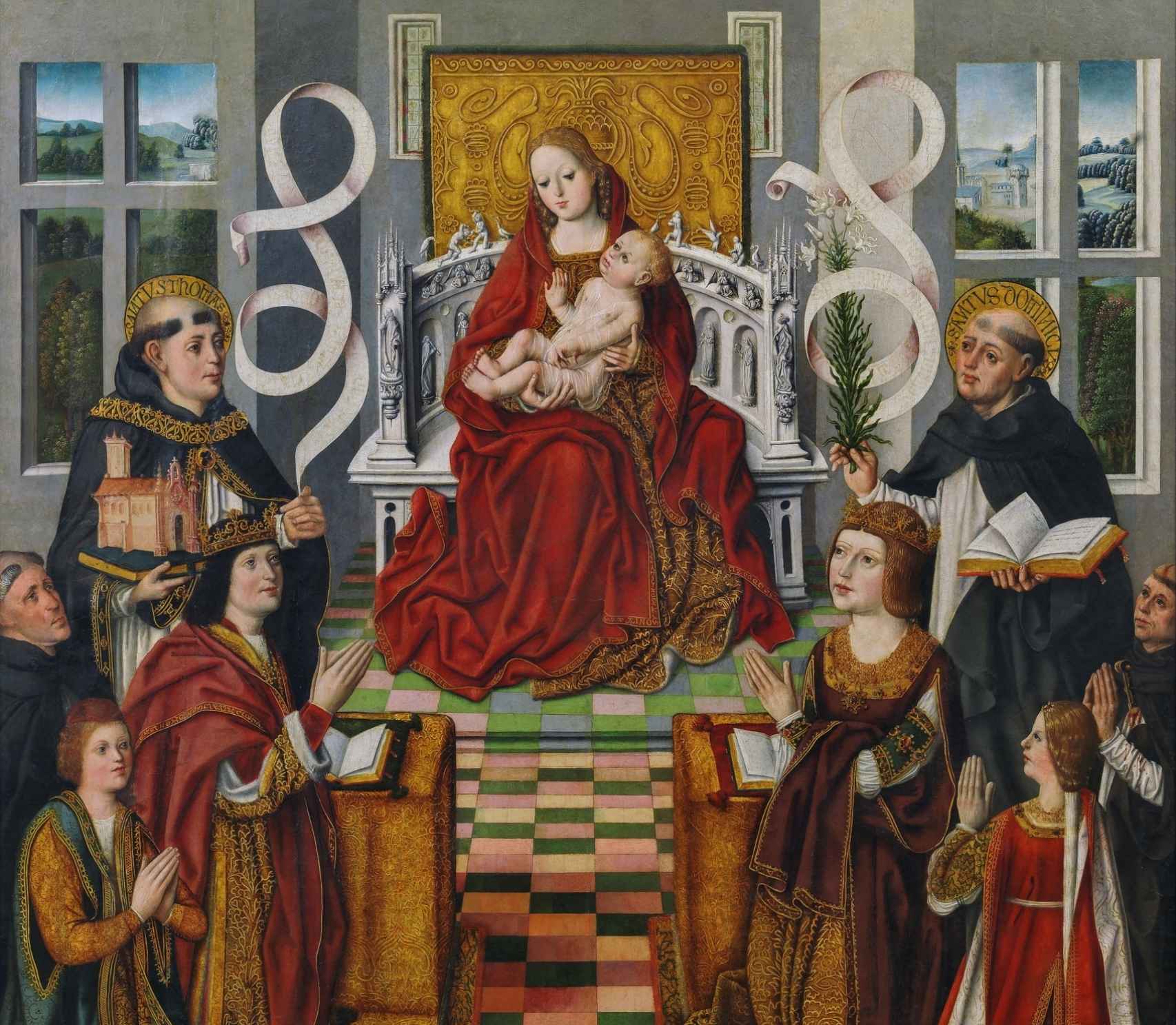 'La Virgen de los Reyes Católicos', pintura en la que Torquemada está representado en la parte izquierda, detrás de Fernando el Católico.