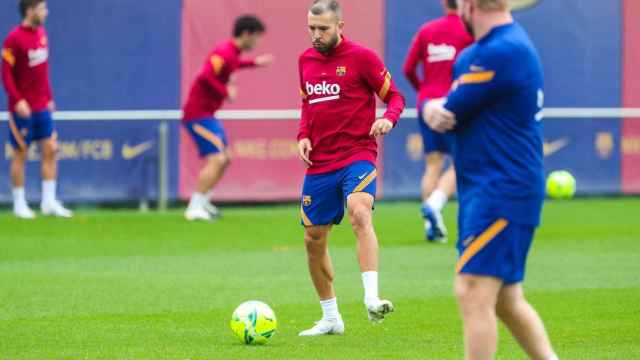Jordi Alba en el entrenamiento del Barça