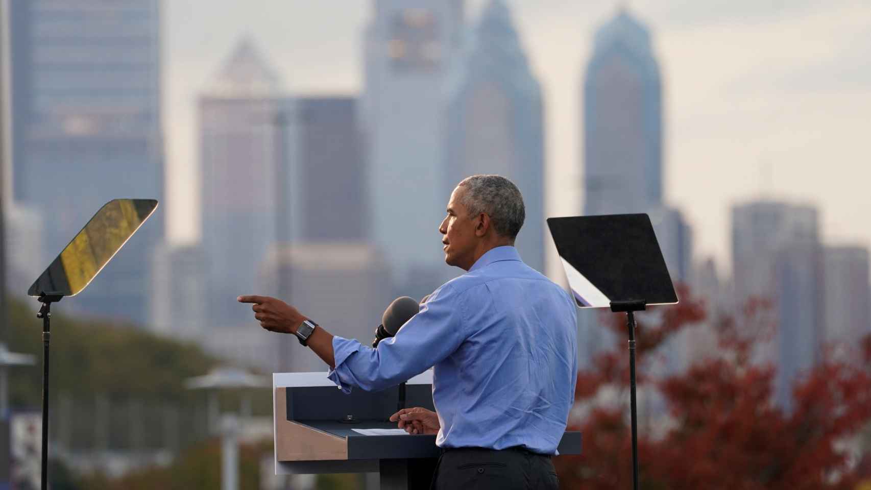Mitin de Barack Obama, expresidente de Estados Unidos, en Filadelfia.