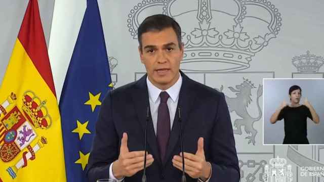 Pedro Sánchez, presidente del Gobierno, en su declaración institucional en Moncloa.