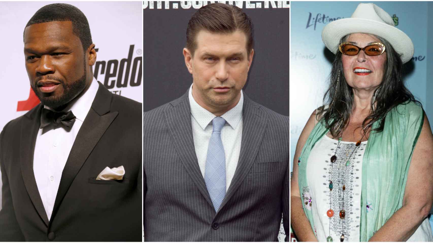 El rapero 50 Cent, el actor Stephen Baldwin y la actriz Roseanne Barr en montaje de JALEOS.