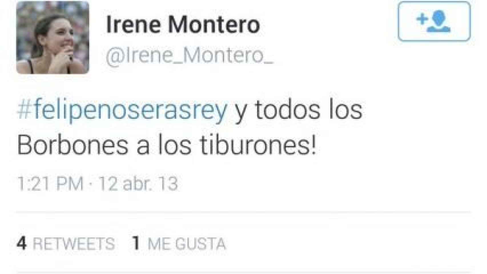 Tuit eliminado de Irene Montero.