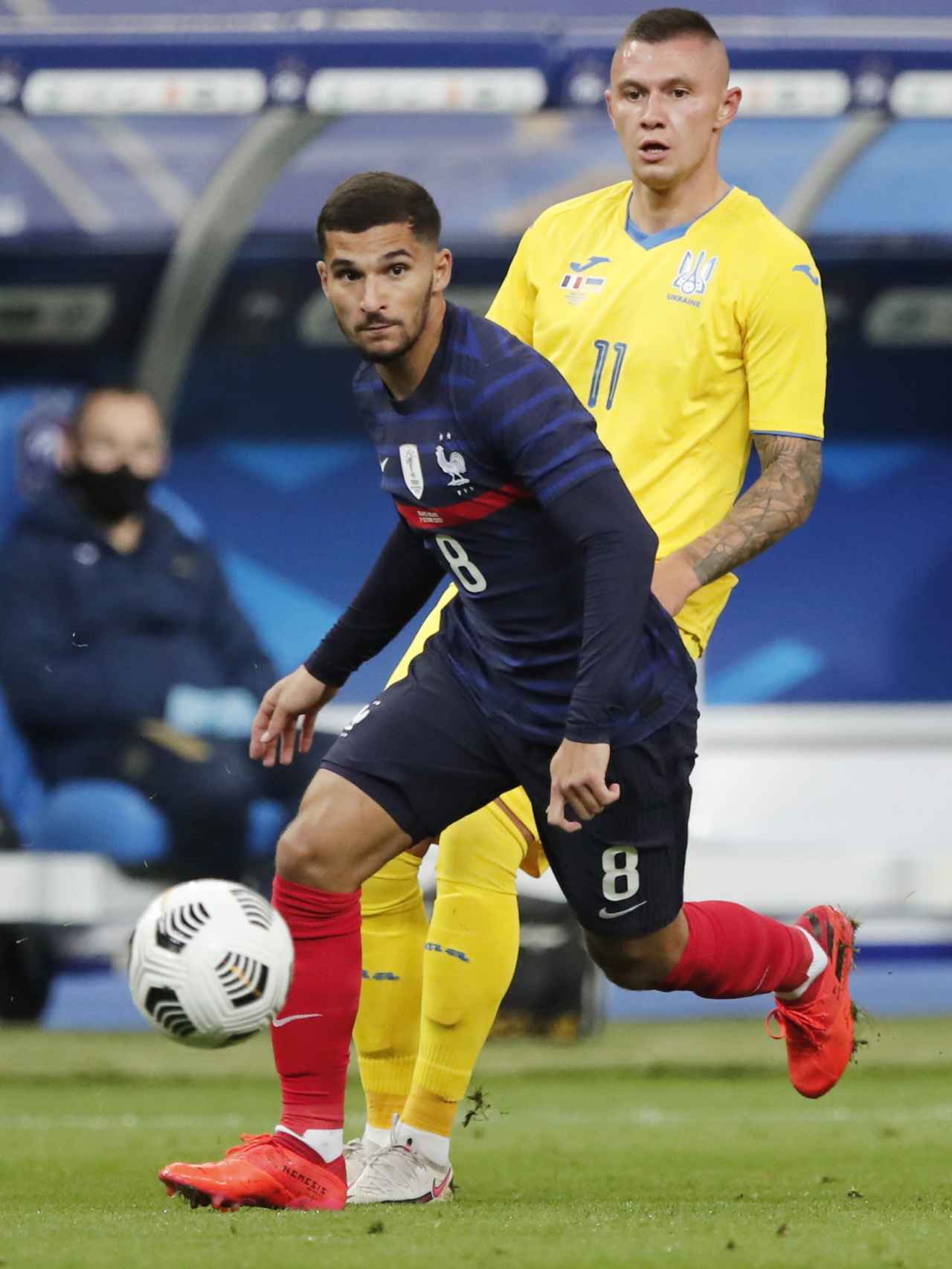 Houssem Aouar, durante un partido con la selección de Francia