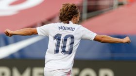 Modric celebra su gol con el Real Madrid en El Clásico