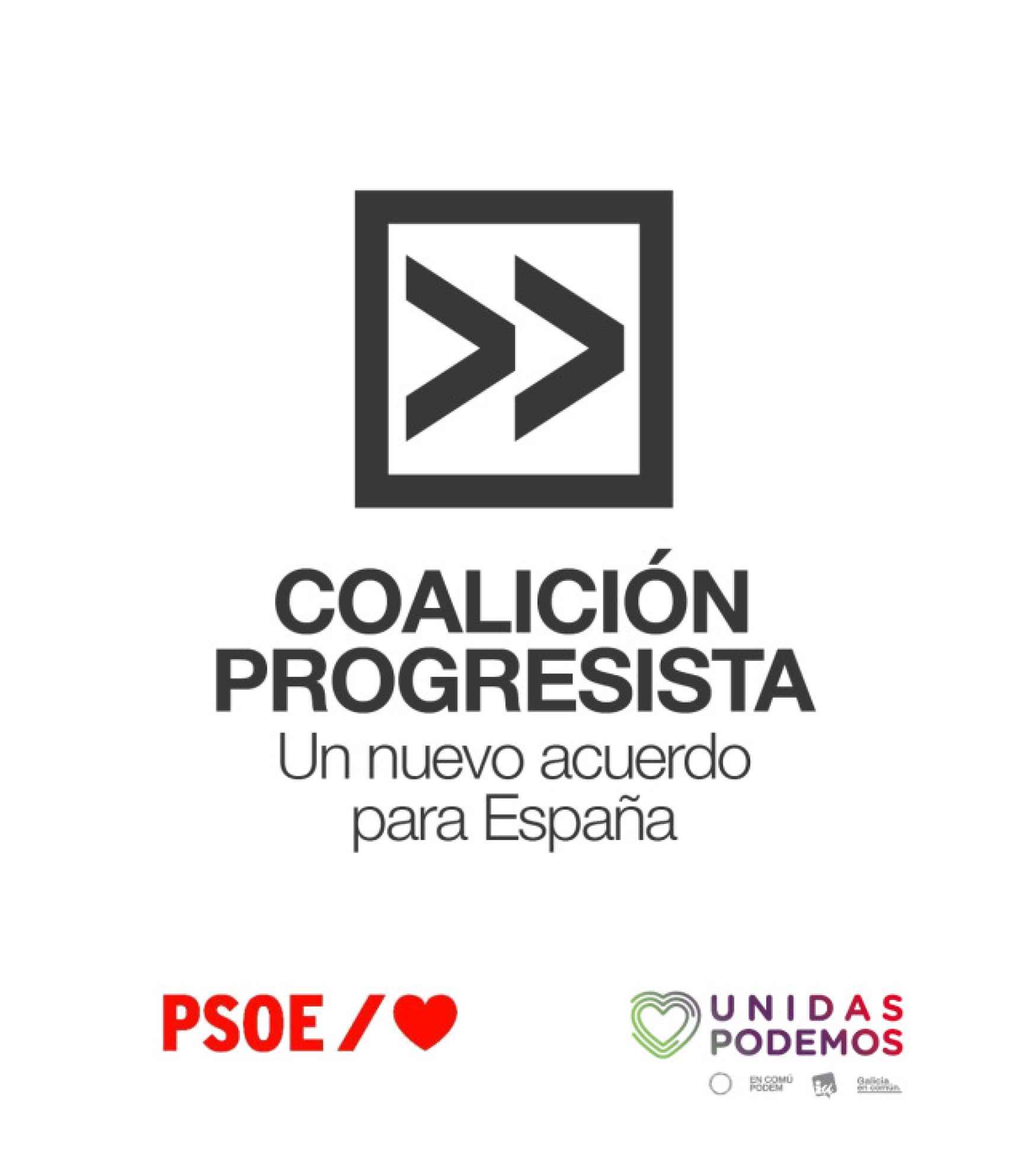 Portada del acuerdo de coalición entre PSOE y Unidas Podemos.