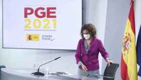 La ministra de Hacienda, María Jesús Montero, en la rueda de prensa para explicar el proyecto de PGE 2021.