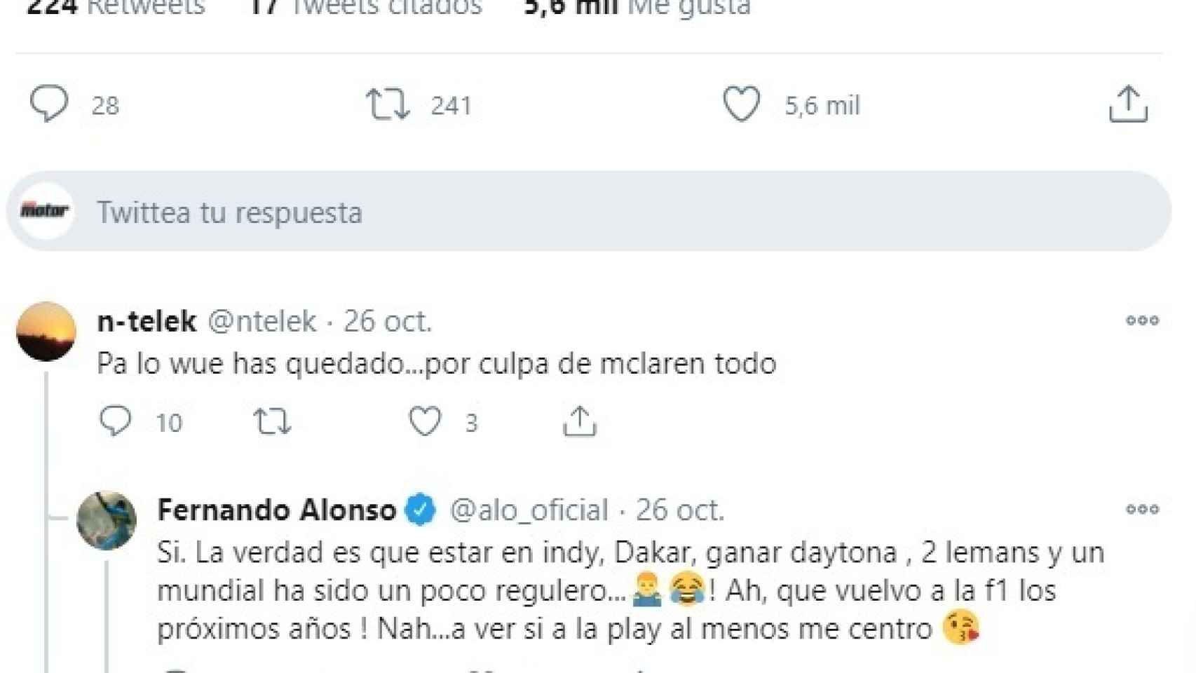 El 'zasca' de Fernando Alonso a un tuitero