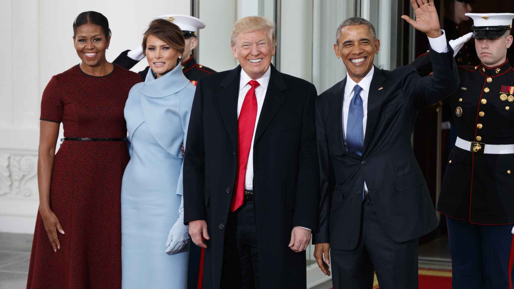 Michelle Obama, Melania Trump, Donald Trump y  Barack Obama el día de la toma de posesión del magnate.