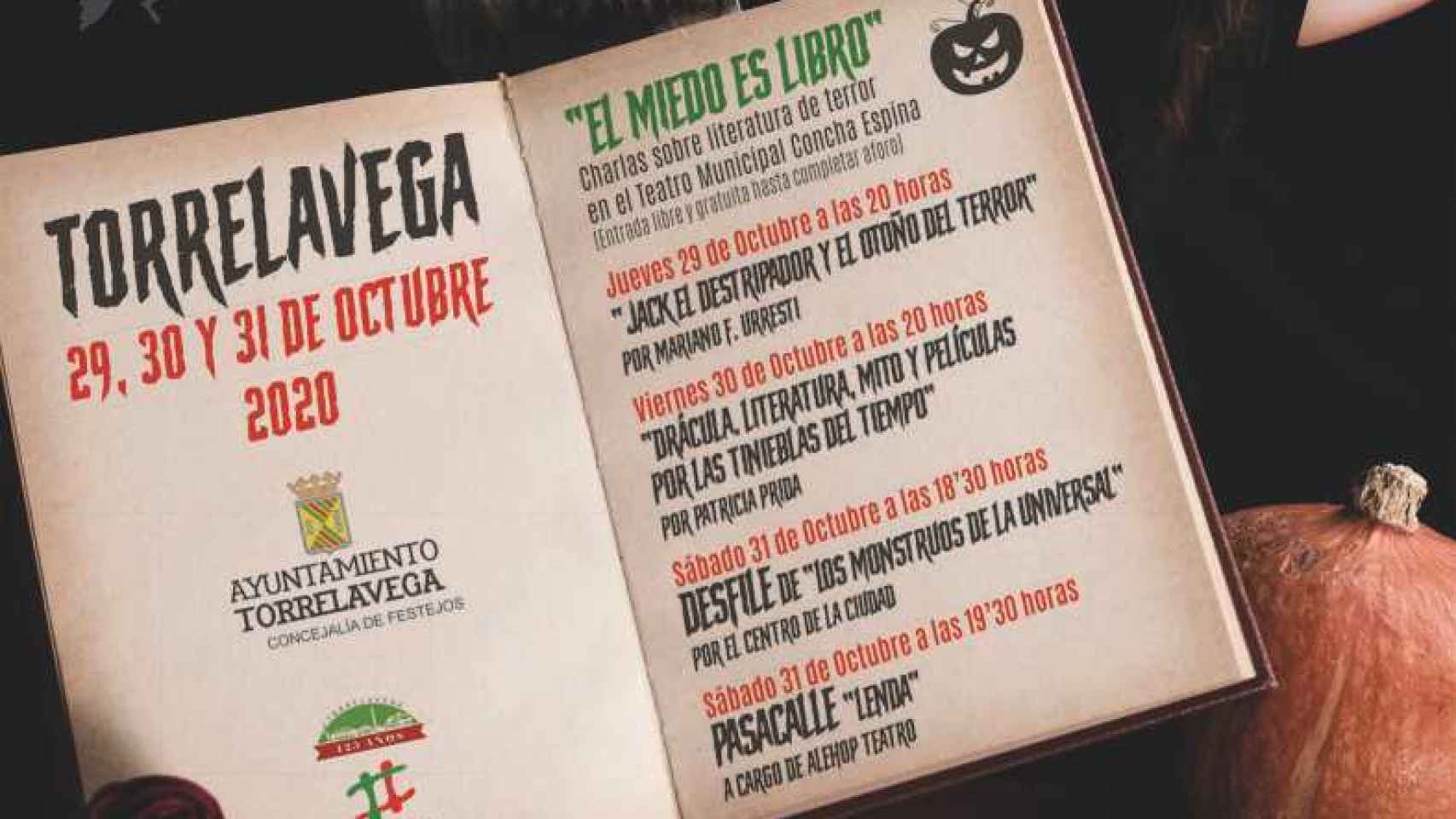 Cartel sobre los eventos especiales de Halloween en el municipio de Torrelavega, Cantabria.