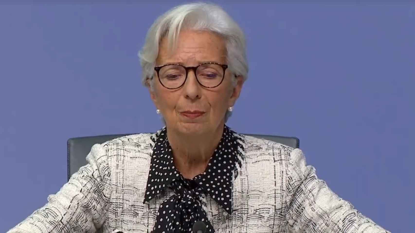 La presidenta del BCE, Christine Lagarde, en su comparecencia de este jueves.