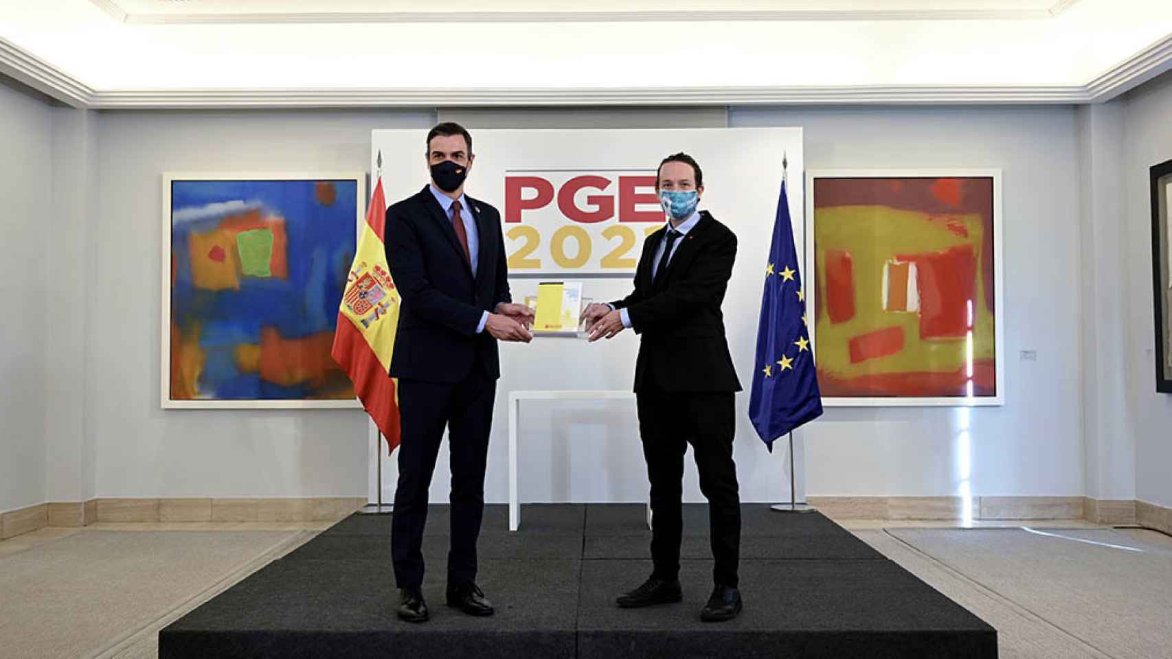 Pedro Sánchez y Pablo Iglesias durante la presentación de los PGE para 2021.