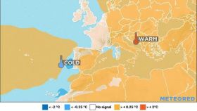 Anomalías de temperaturas cálidas y frías en Europa. Meteored.