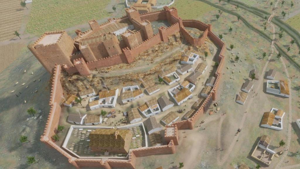 Reconstrucción virtual del castillo de La Estrella y la villa de Montiel en el siglo XIV.