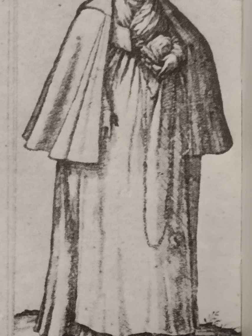 Parte de un grabado de Joris Hoefnagel del paso de San Adrián que muestra una mujer vasca rapada y con la cabeza descubierta.