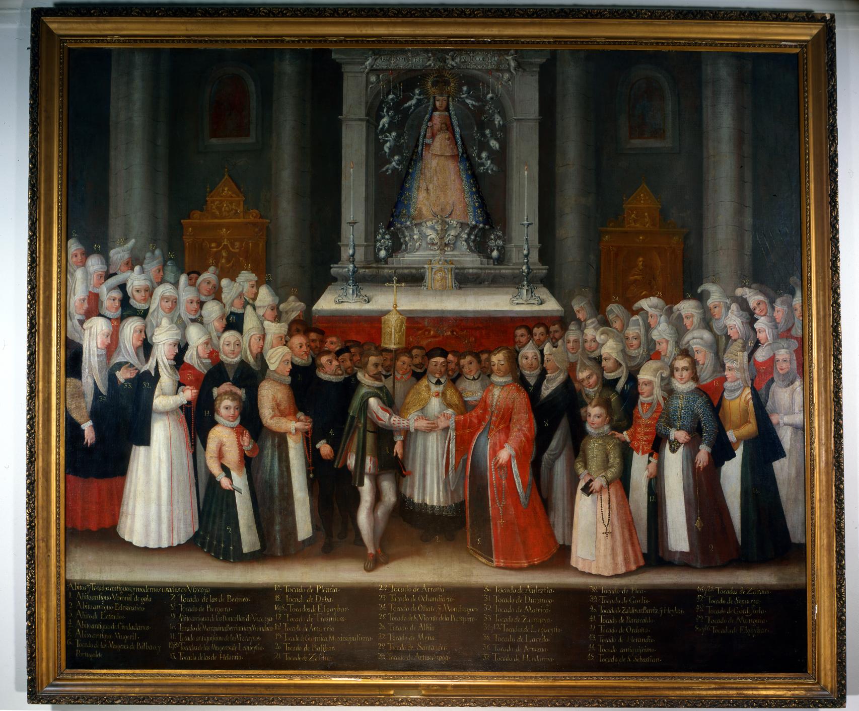 'Los Esponsales', Francisco Mendieta 1607. Debajo se aprecia la leyenda que identifica a las mujeres.