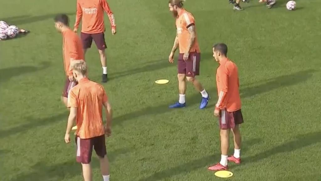 Lucas Vázquez, en el entrenamiento previo al partido de Champions League frente al Inter de Milán