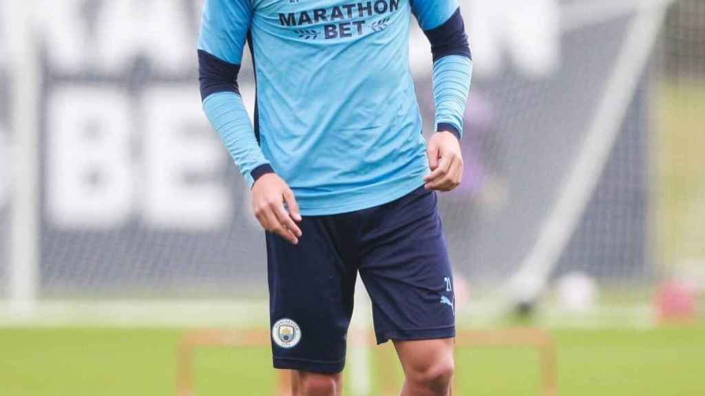 Ferrán Torres en un entrenamiento con el Manchester City