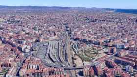 Vista aérea de la playa de vías que ocupará el Parque Central de Valencia. GM