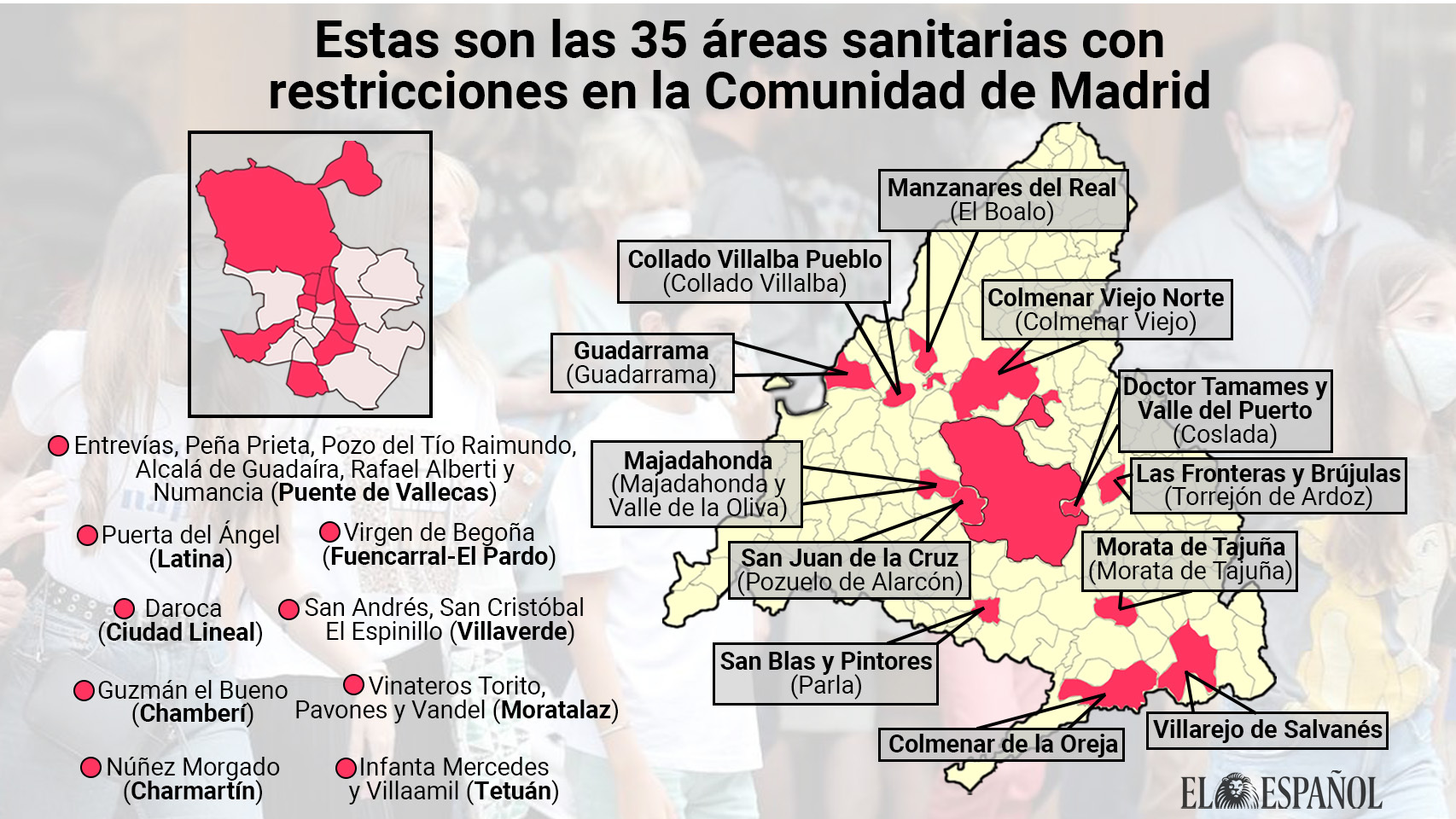 El mapa con las zonas confinadas a partir de este martes en la Comunidad de Madrid.