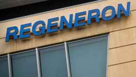 FILE PHOTO: The Regeneron Pharmaceuticals company logo is seen on a building at the company's Westchester campus in Tarrytown, New York
