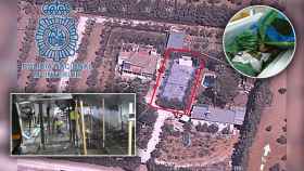 Imagen aérea del inmueble en el que se ocultaba la plantación de marihuana debajo de una pista de tenis.
