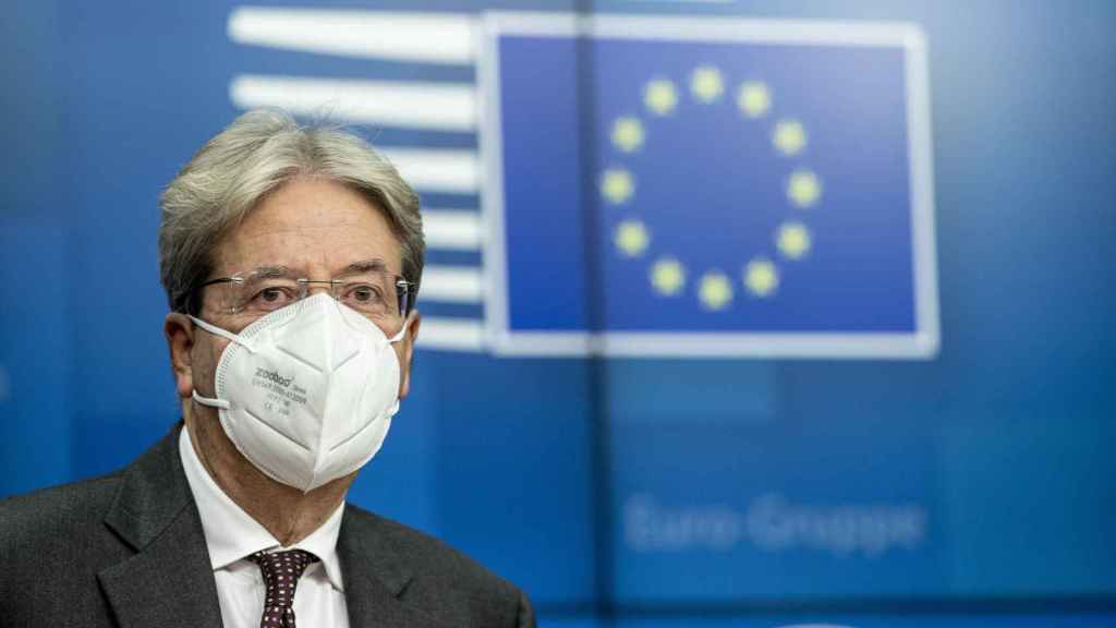 El comisario de Asuntos Económicos, Paolo Gentiloni, durante la rueda de prensa del Eurogrupo este martes