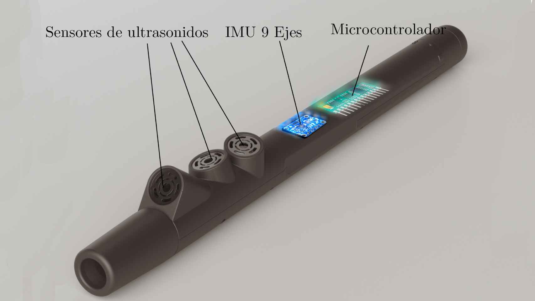 El Bastón Egara cuenta con tres sensores de ultrasonidos.