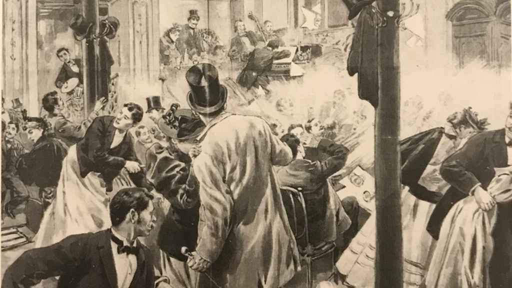 La explosión de la bomba en el Café Terminus el 12 de febrero de 1894.