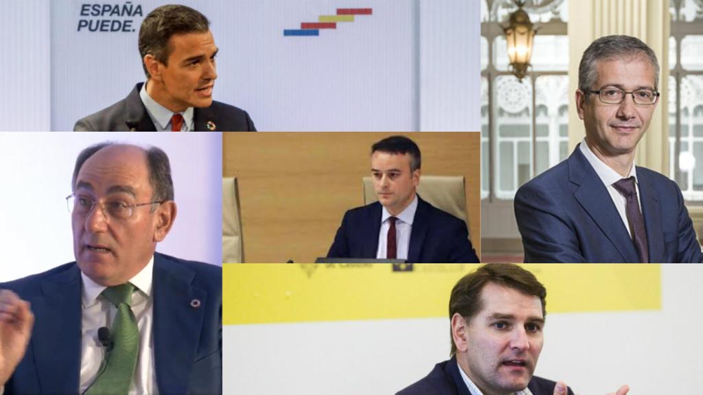 Pedro Sánchez, Pablo Hernández de Cos, Ignacio S. Galán, Iván Redondo y Manuel de la Rocha.